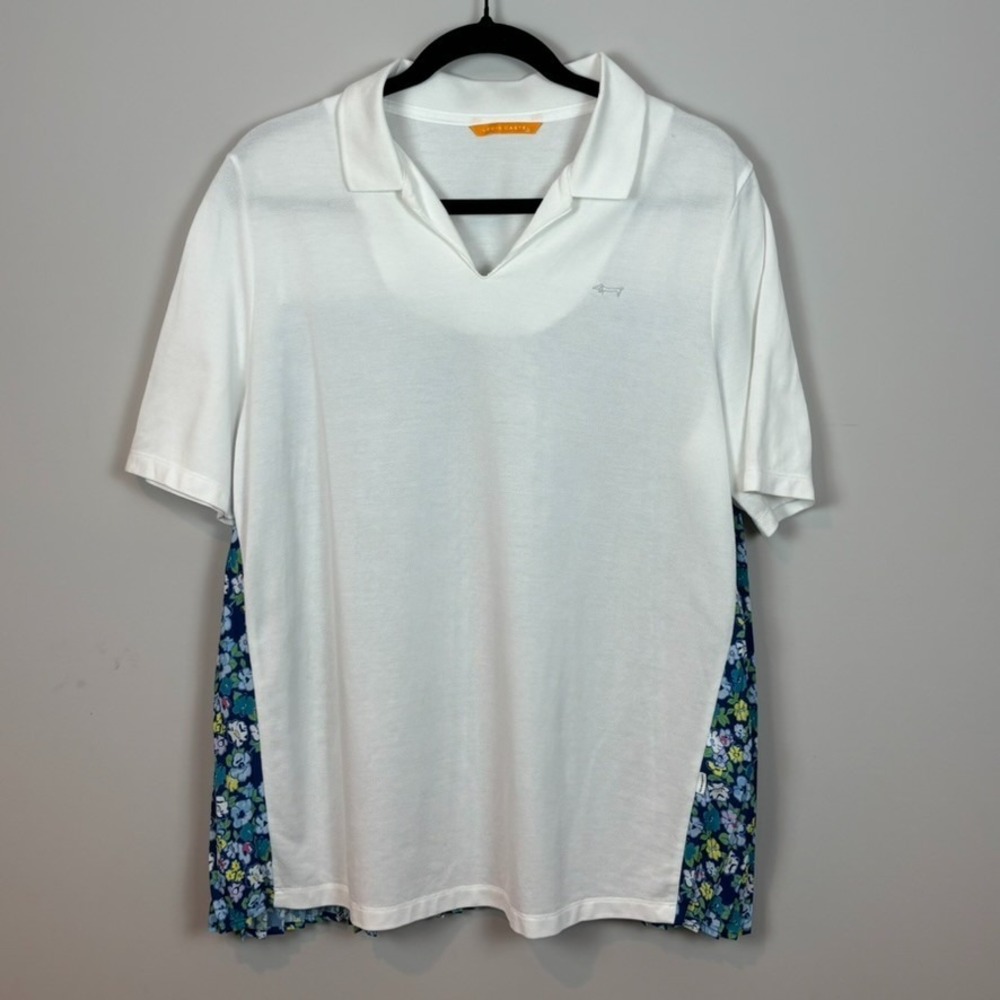 Louis Castel Womens Mixed Media White Floral Golf Shirt Cotton‎ Size 100 (MED)